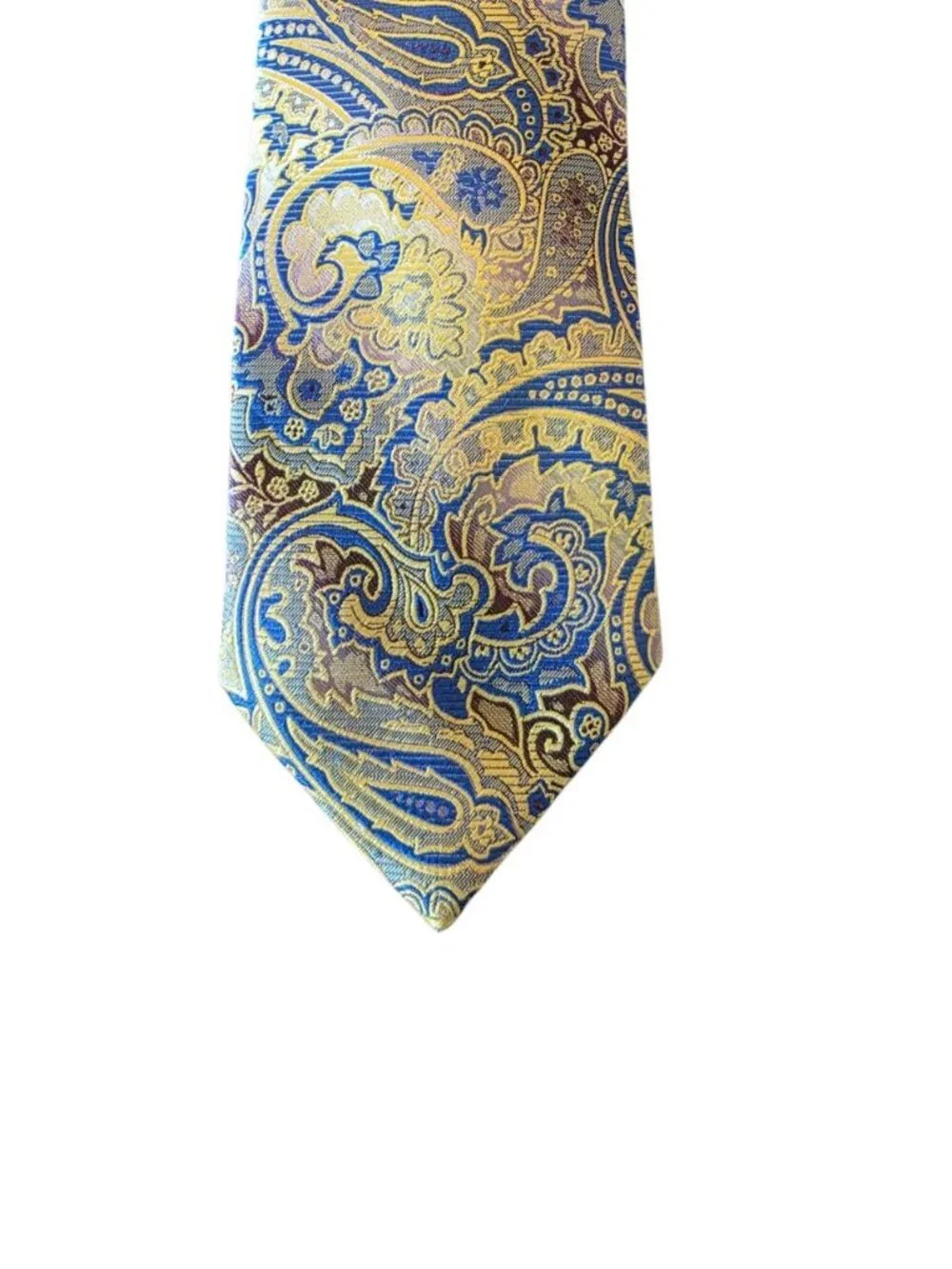 Mens Blue Gold Baroque Paisley Silk Tie Luxury Woven Jacquard Formal Necktie